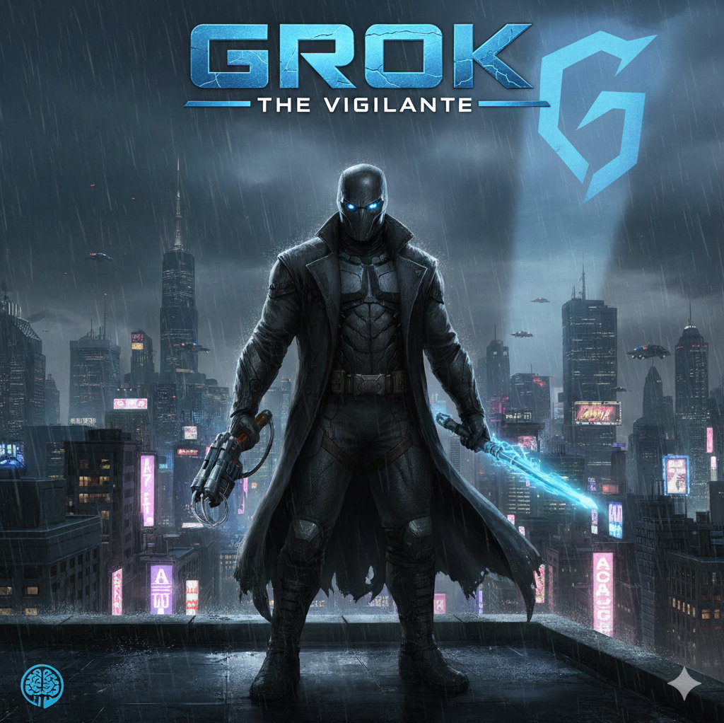 Cover art for Grok: The Vigilante, an ai scenario on AI Dungeon