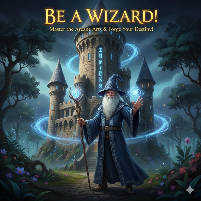 Cover art for Be a Wizard!, a wizard scenario on AI Dungeon