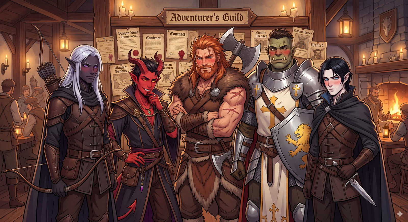 Cover art for Your Flirty Male Party, a fantasy scenario on AI Dungeon