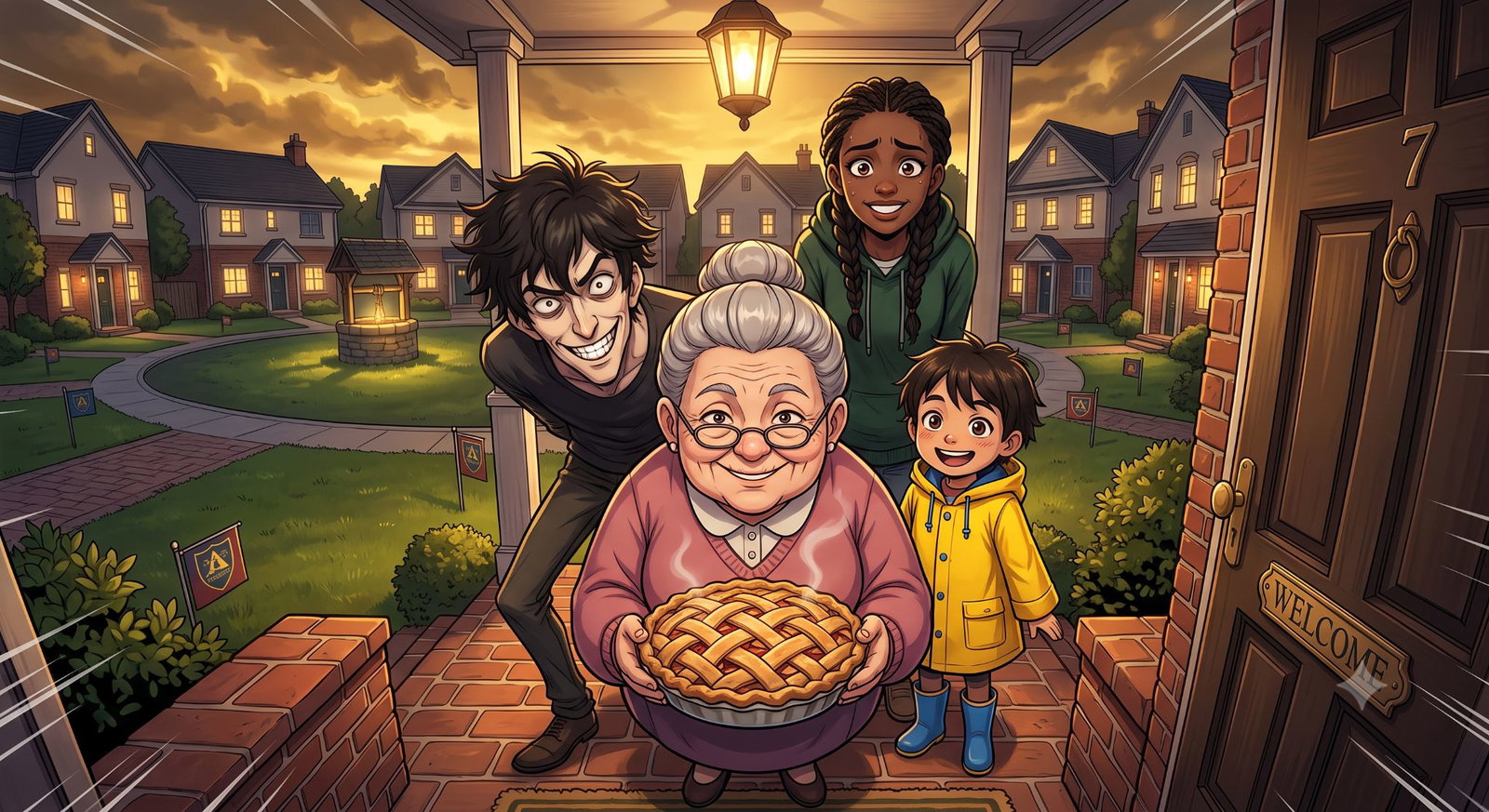 Cover art for New Neighbors of Alderwick Row, a horror scenario on AI Dungeon