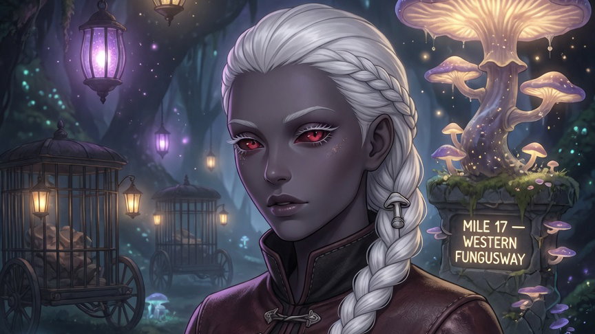 Cover art for The Drow Guide Names Her Price, a fantasy scenario on AI Dungeon