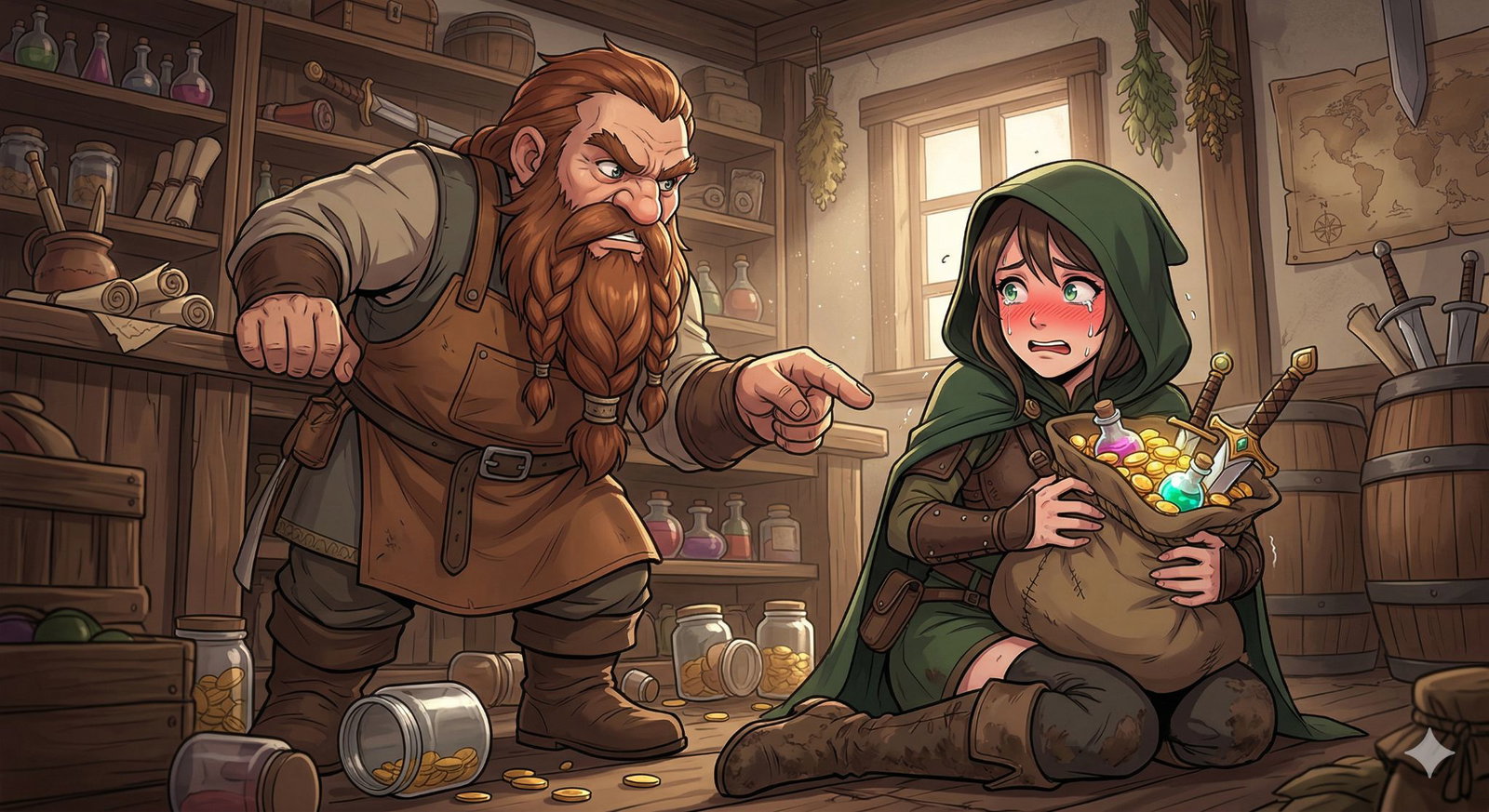 Cover art for The Shopkeeper Hates Obnoxious Heroes, a fantasy scenario on AI Dungeon