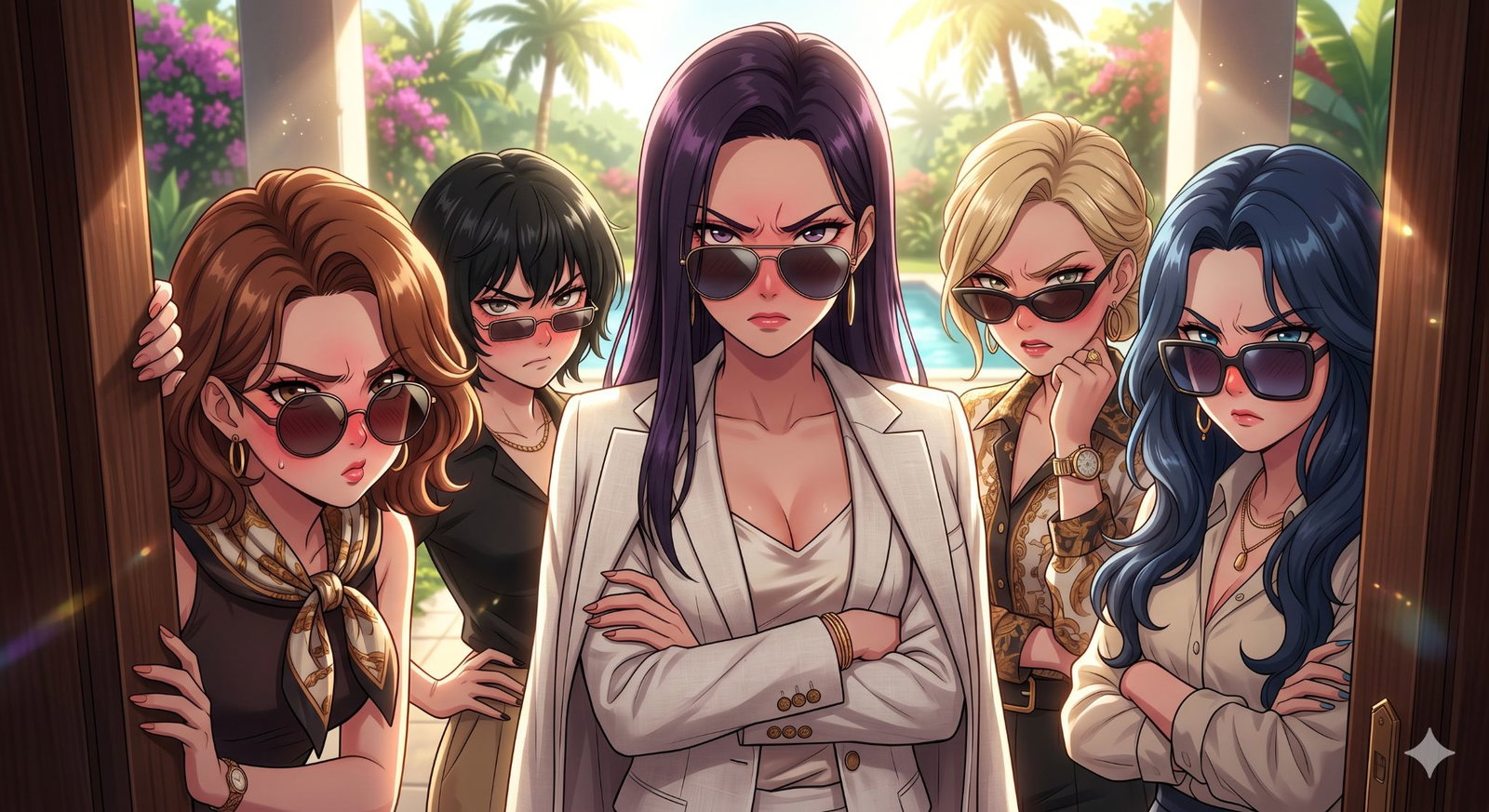 Cover art for All Female Vacation (Except You?), a comedy scenario on AI Dungeon