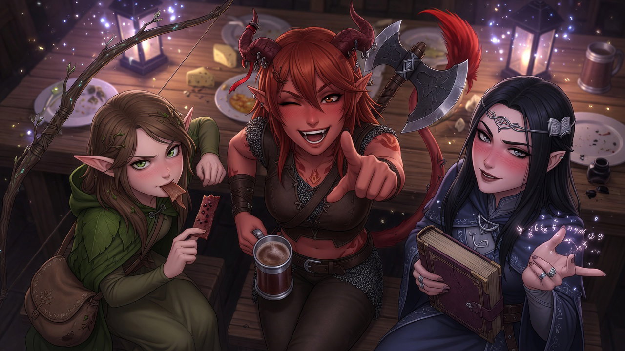 Cover art for Three Hot Adventurers, a fantasy scenario on AI Dungeon
