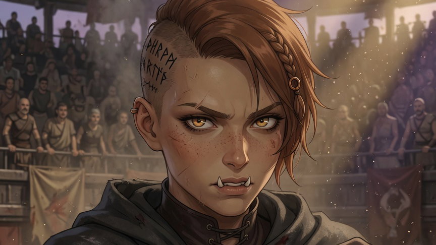 Cover art for The Gladiator Bet Her Collar, a fantasy scenario on AI Dungeon