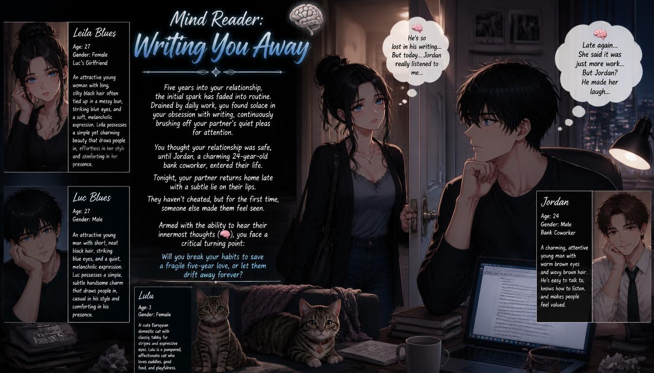 Cover art for Mind Reader: Writing You Away, a mind reader scenario on AI Dungeon
