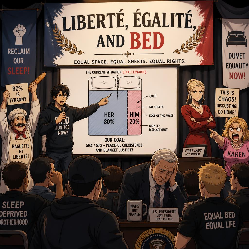 Cover art for Liberté, Egalité, Bed, a comedy scenario on AI Dungeon