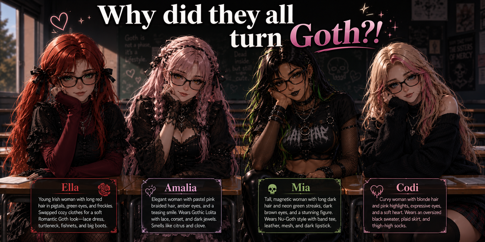 Cover art for Why did they all turn Goth?!, a comedy scenario on AI Dungeon