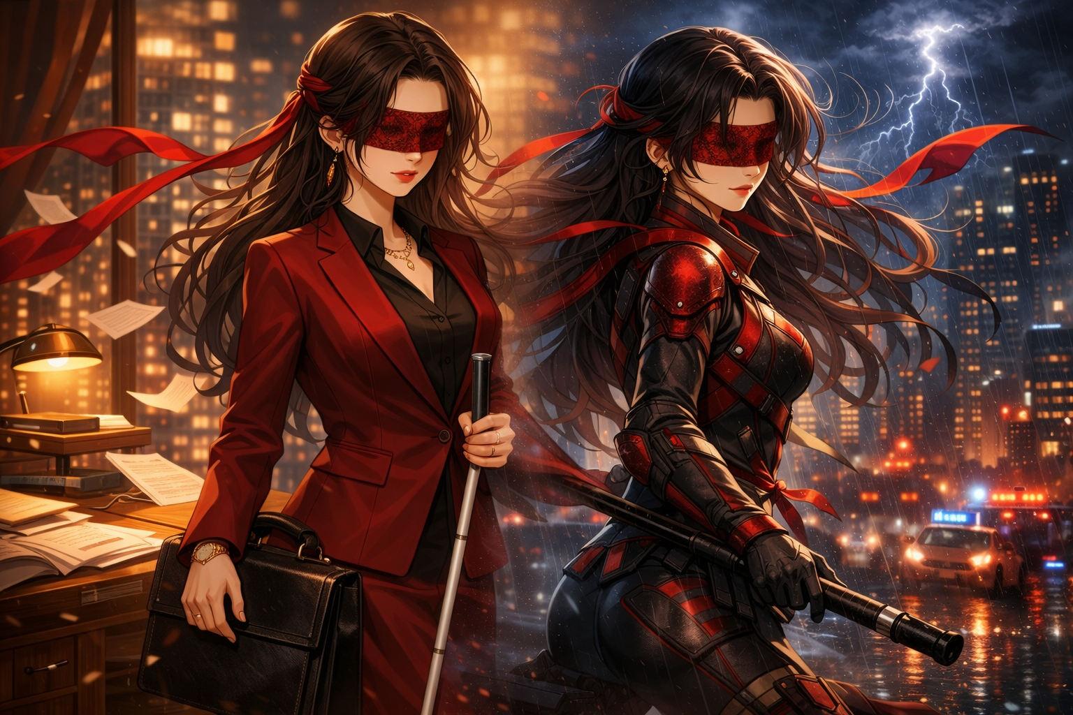 Cover art for The Blind Devil in Red Silk, a vigilante scenario on AI Dungeon