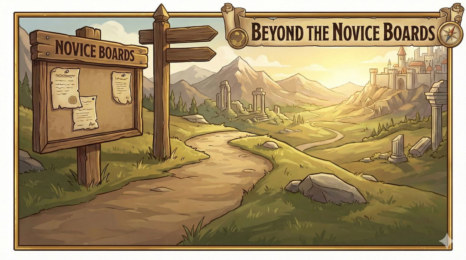 Cover art for Beyond the Novice Boards, an adventure scenario on AI Dungeon