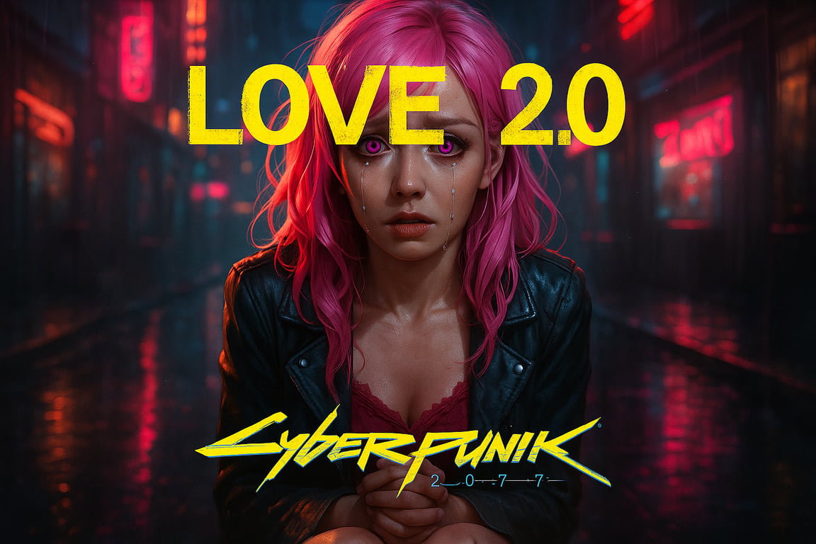 Cover art for Love 2.0, a Cyberpunk 2077 story, a horror scenario on AI Dungeon