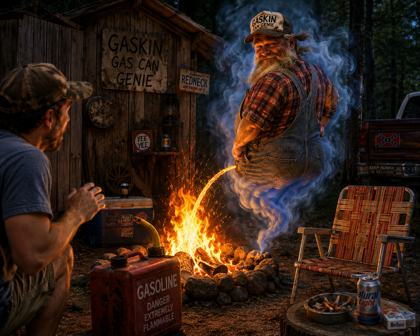 Cover art for Gas Can Genie, a redneck scenario on AI Dungeon