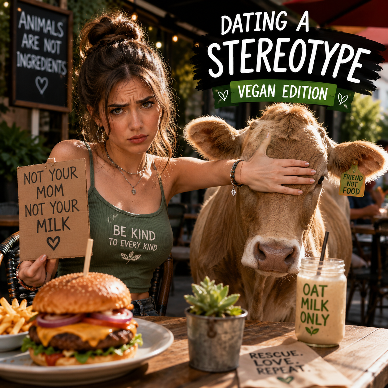 Cover art for Dating a Stereotype! VEGAN EDITION! , a romance scenario on AI Dungeon