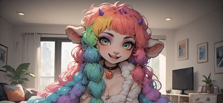 Cover art for Couch Crashers—🌈 Aurora 💸—A Rental Girlfriend on Your Couch?!, a romance scenario on AI Dungeon