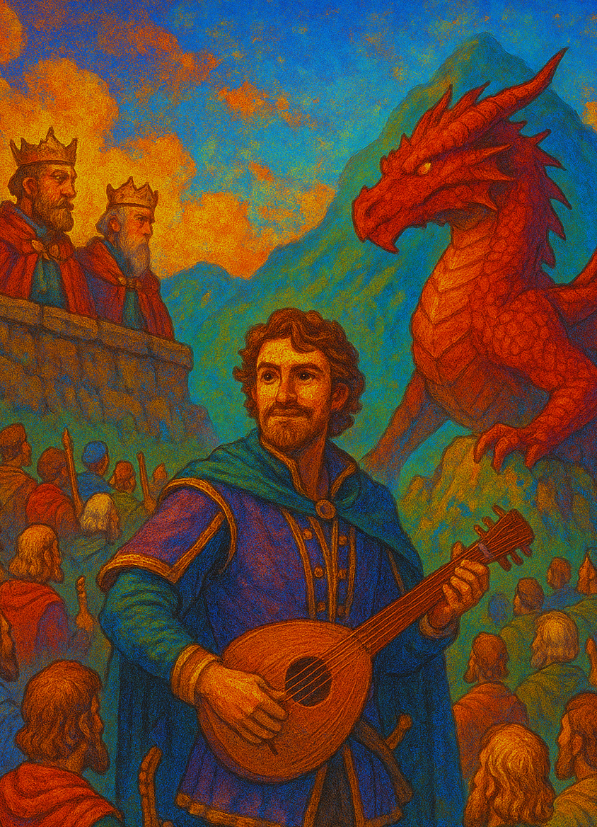 Cover art for 100 Bards VS 1 dragon, a dragon scenario on AI Dungeon