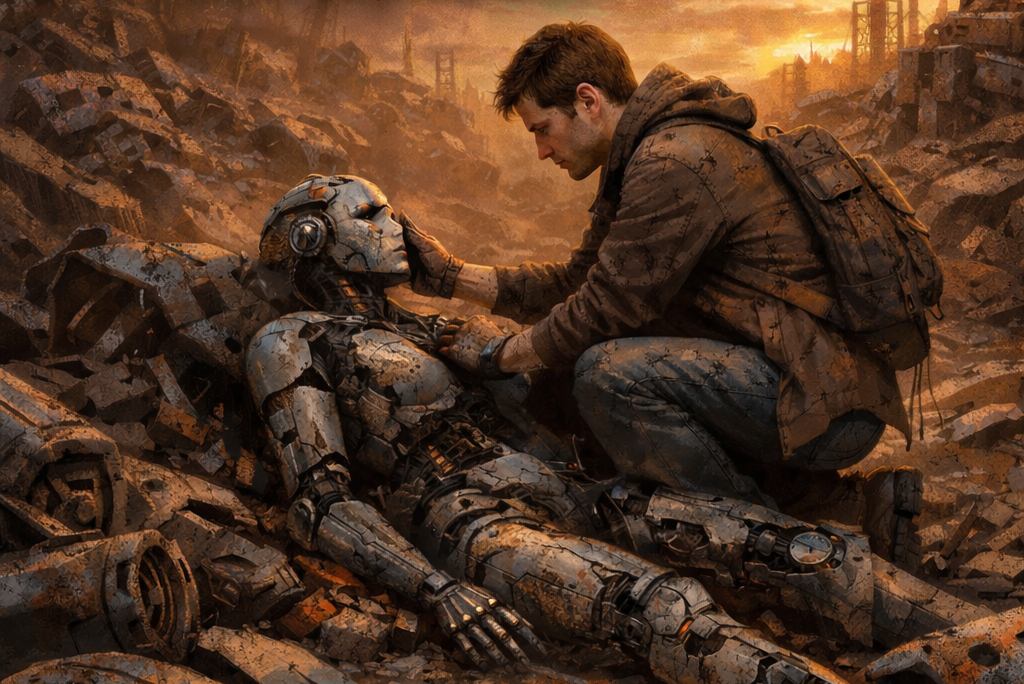 Cover art for Forlorn Steel , a cyberpunk scenario on AI Dungeon