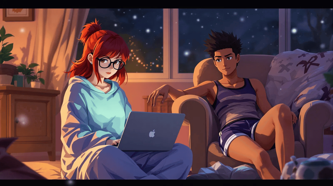 Cover art for Pajamas, Wine, and Whispers, a slice of life scenario on AI Dungeon