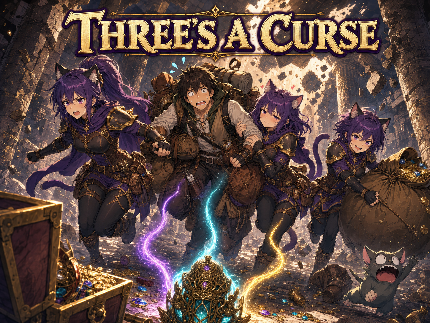 Cover art for Three’s a Curse, a comedy scenario on AI Dungeon