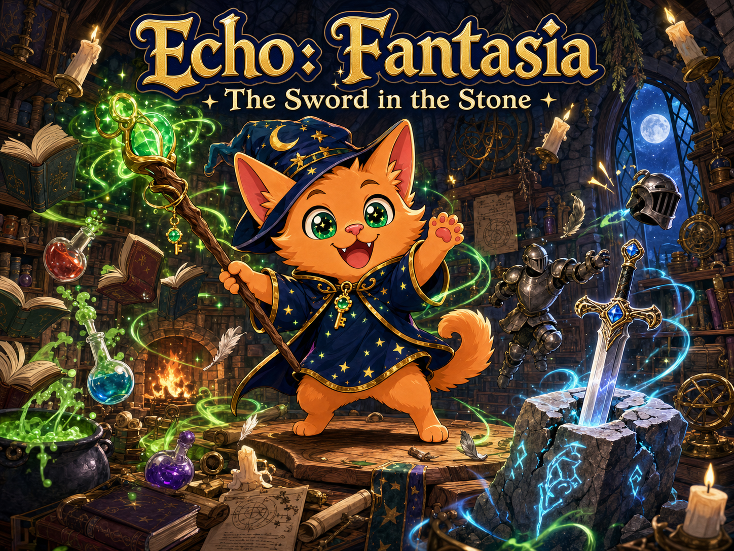 Cover art for Echo Fantasia: Sword in the stone, a comedy scenario on AI Dungeon