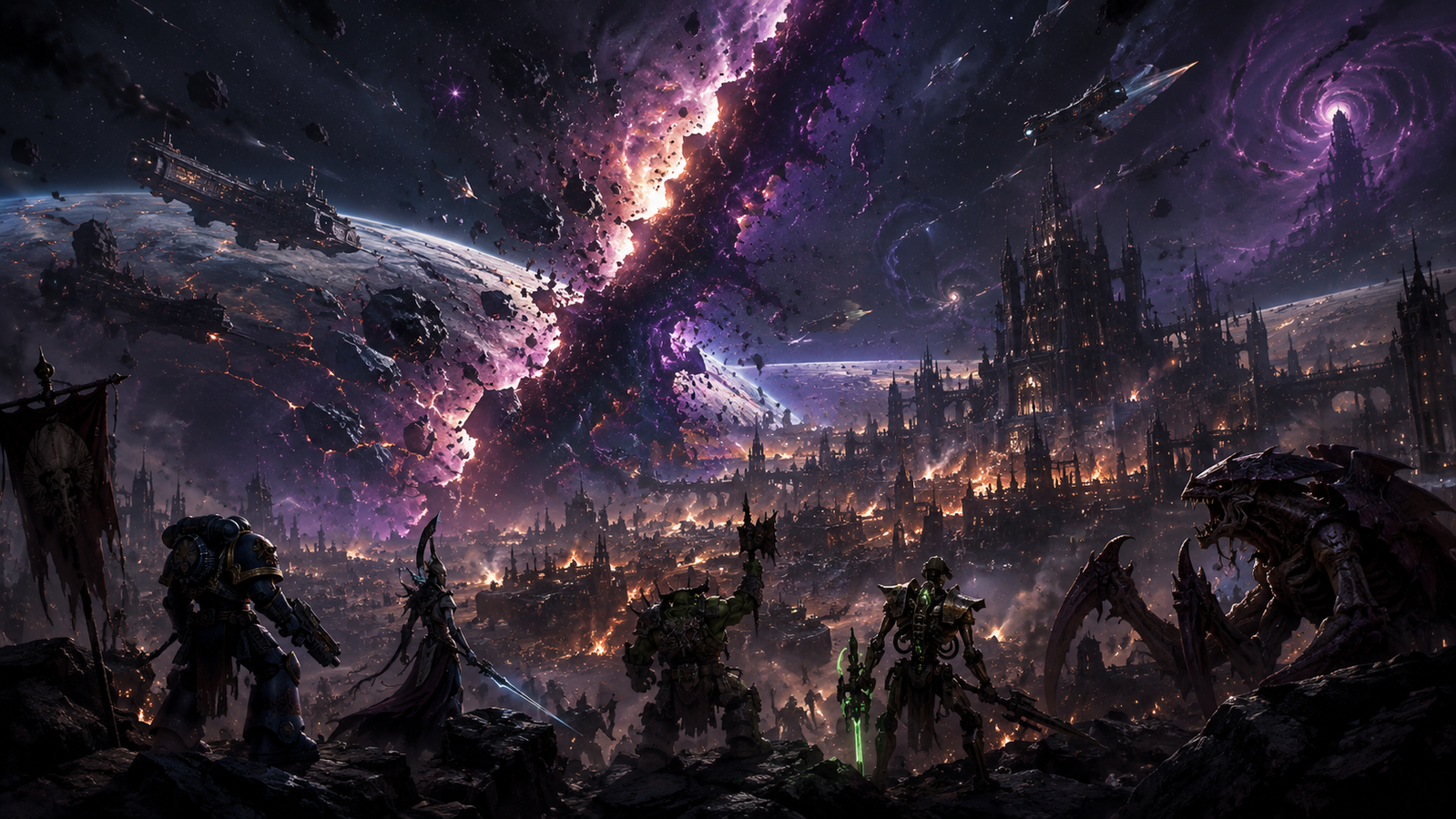 Cover art for WARHAMMER 40,000: FRACTURED GALAXY, a warhammer 40k world on Voyage