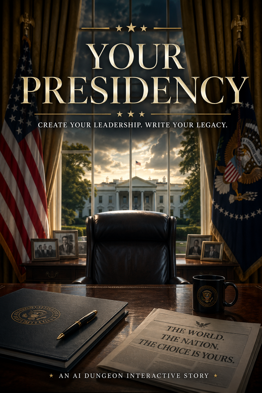Cover art for Your Presidency…, a president scenario on AI Dungeon