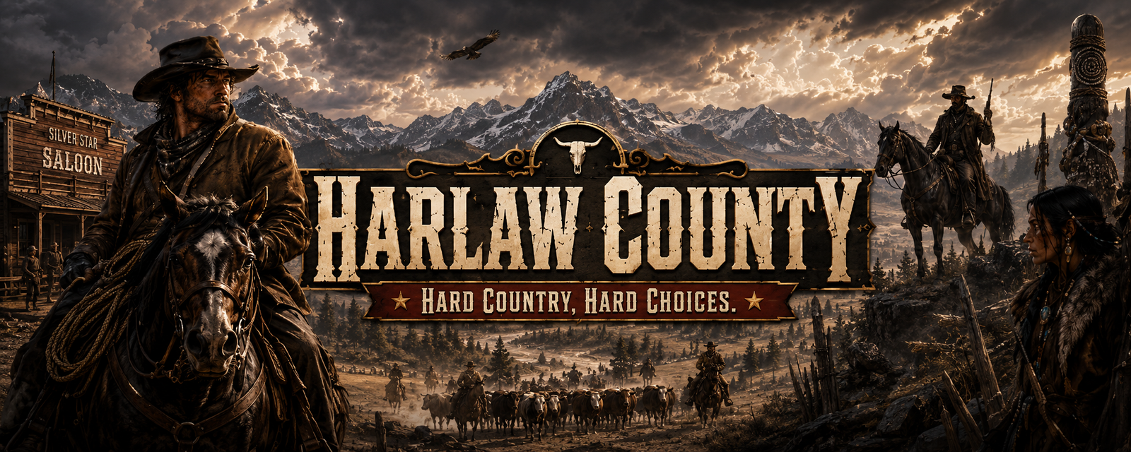 Cover art for Harlaw County, a western world on Voyage