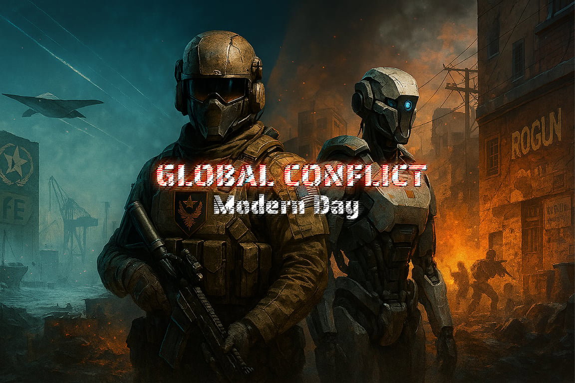 Cover art for GLOBAL CONFLICT - Modern Day, a warfare scenario on AI Dungeon