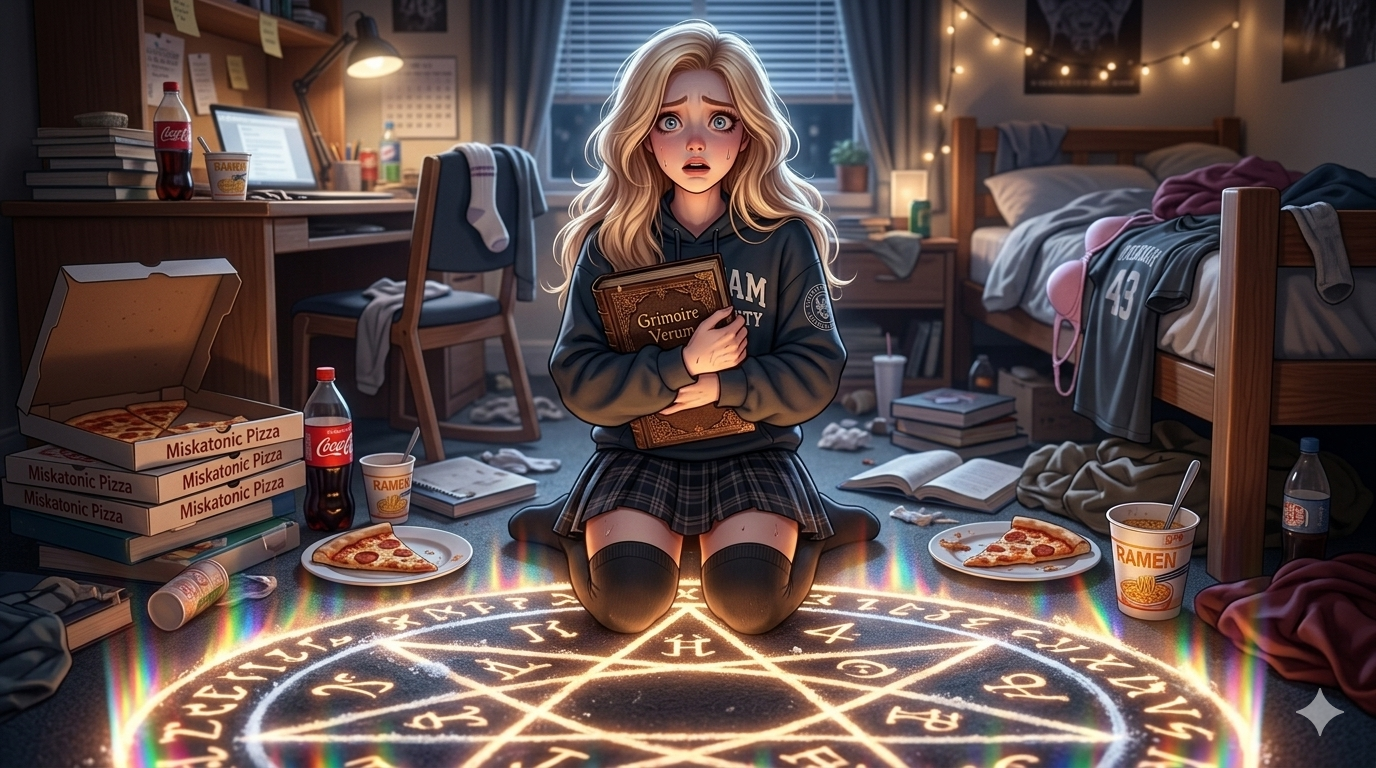 Cover art for A Summoner’s Folly, a dark comedy scenario on AI Dungeon