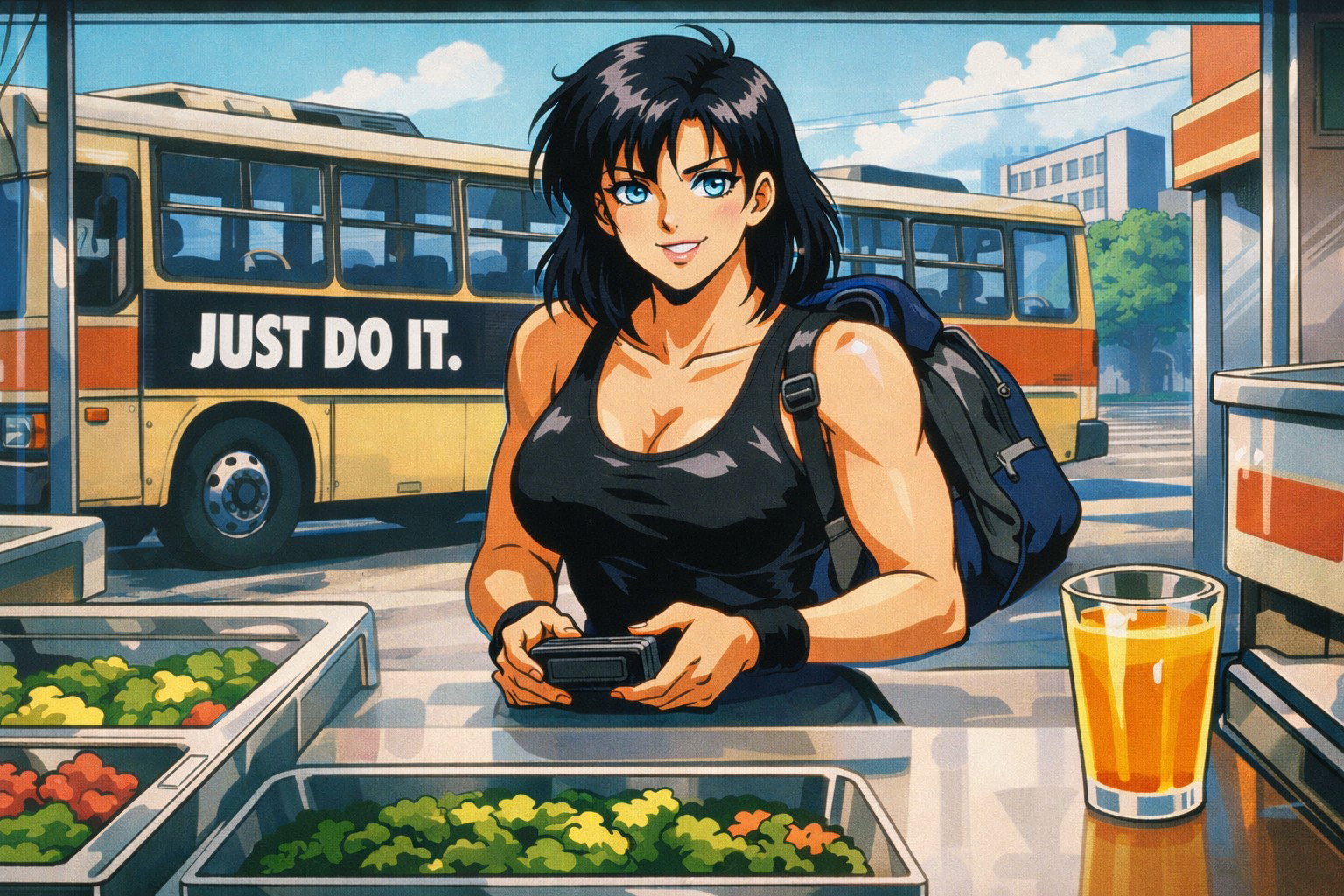 Cover art for Buff Girl at the Salad Bar, a tomboy scenario on AI Dungeon