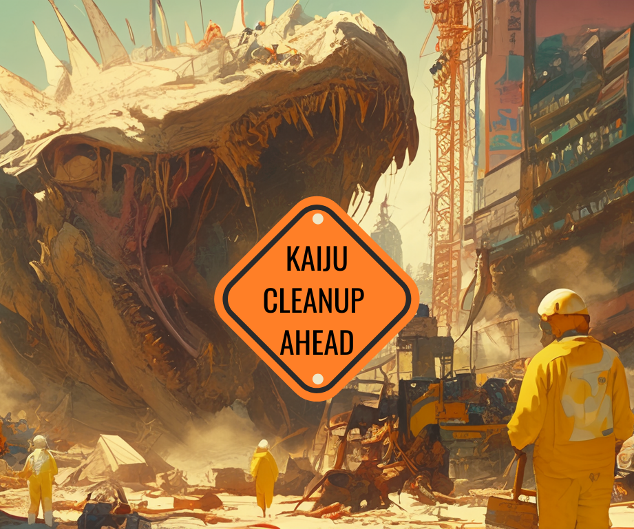 Cover art for β οΈ Kaiju Cleanup Ahead, a kaiju scenario on AI Dungeon