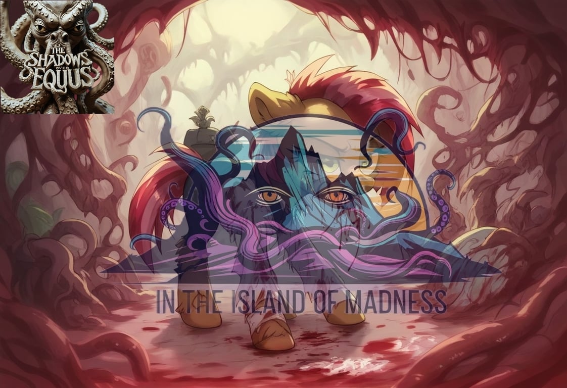 Cover art for The Shadows over Equus: In The Island of Madness, a horror scenario on AI Dungeon