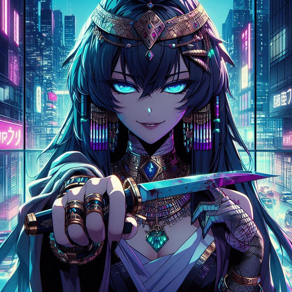 Cover art for ~• Neon Necropolis •~, an egypt scenario on AI Dungeon