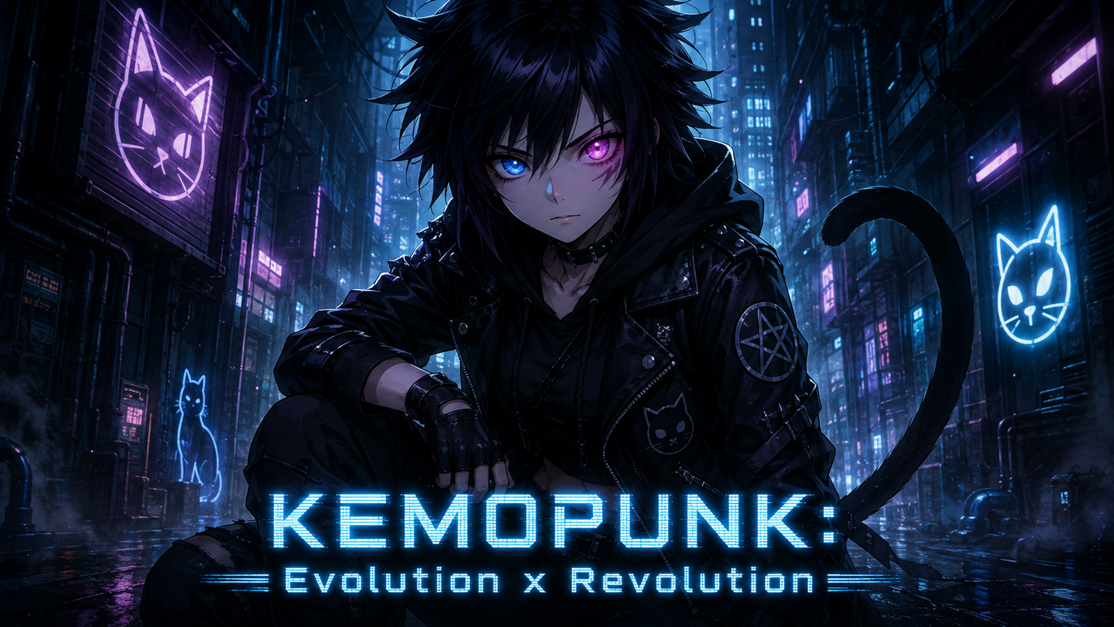 Cover art for KEMOPUNK: Evolution X Revolution, a cyberpunk scenario on AI Dungeon