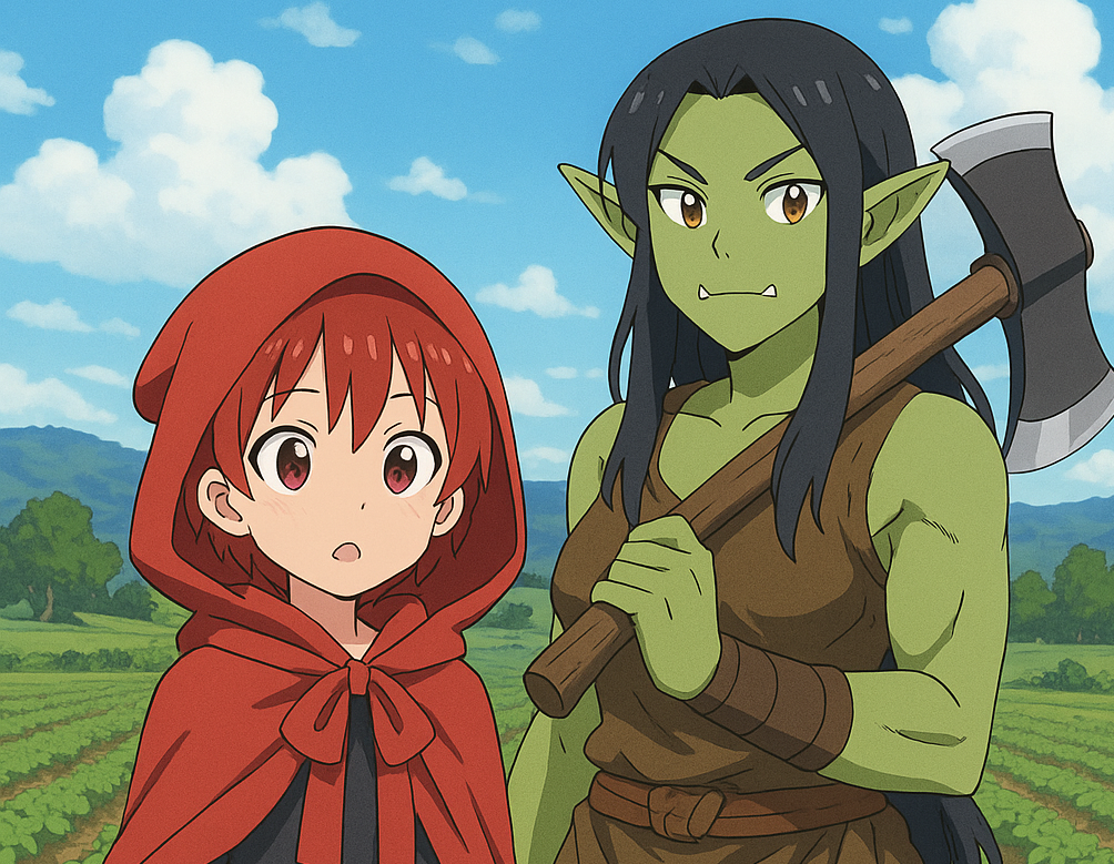 Cover art for Red Hood Femboy and the Big Gree D. Wolfe, a reimagined fairytale scenario on AI Dungeon