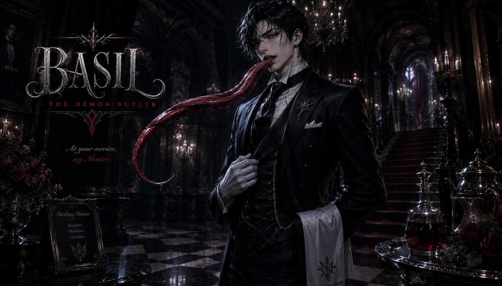 Cover art for A Demon in White Gloves (rated M version), a demon scenario on AI Dungeon