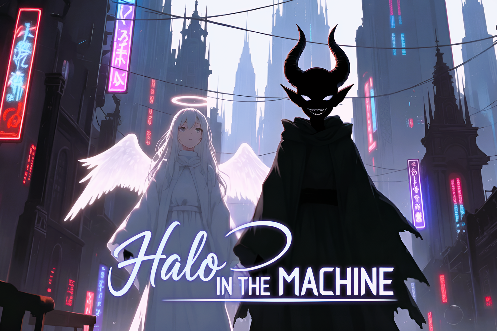 Cover art for Halo in the Machine, a cyberpunk scenario on AI Dungeon