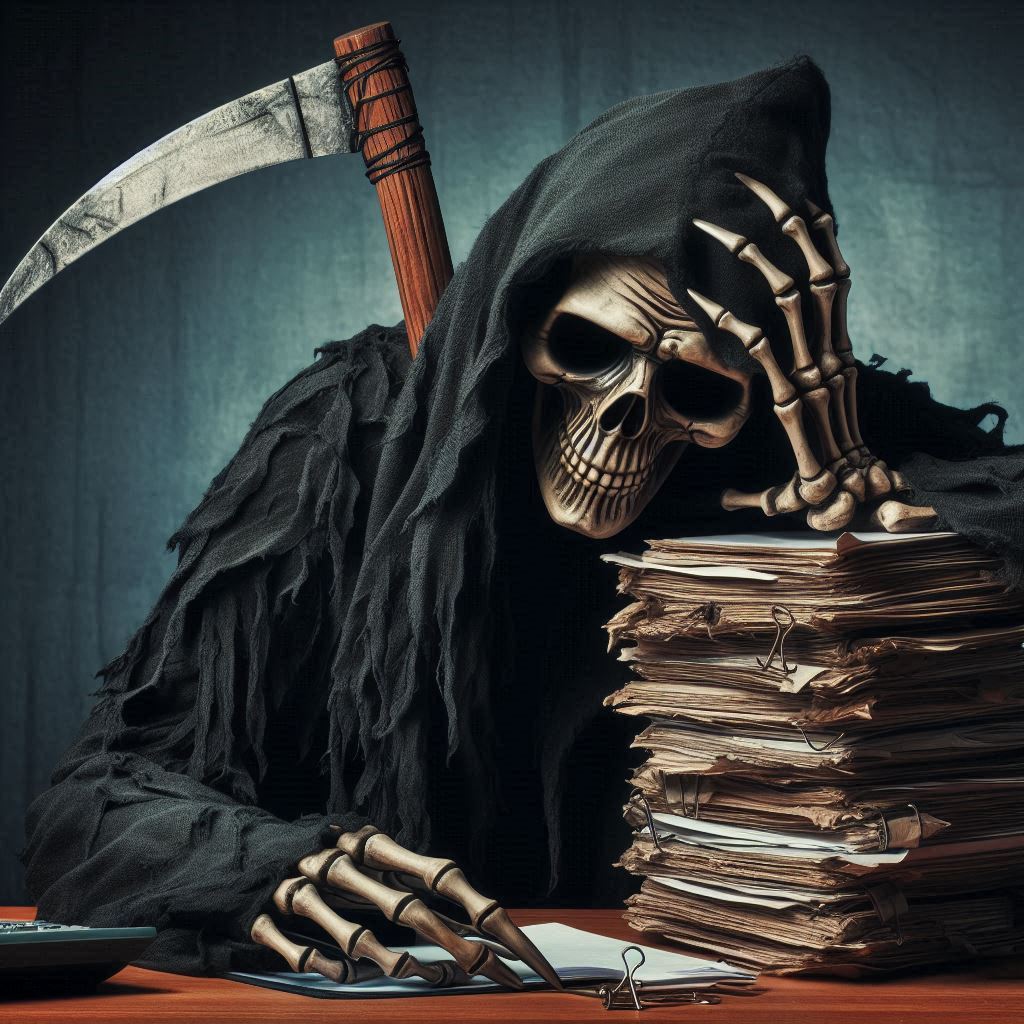 Cover art for Death and Taxes, a dark comedy scenario on AI Dungeon