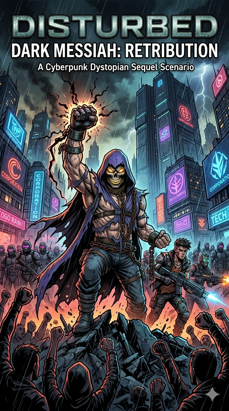 Cover art for Disturbed Dark Messiah: Retribution, a cyberpunk scenario on AI Dungeon