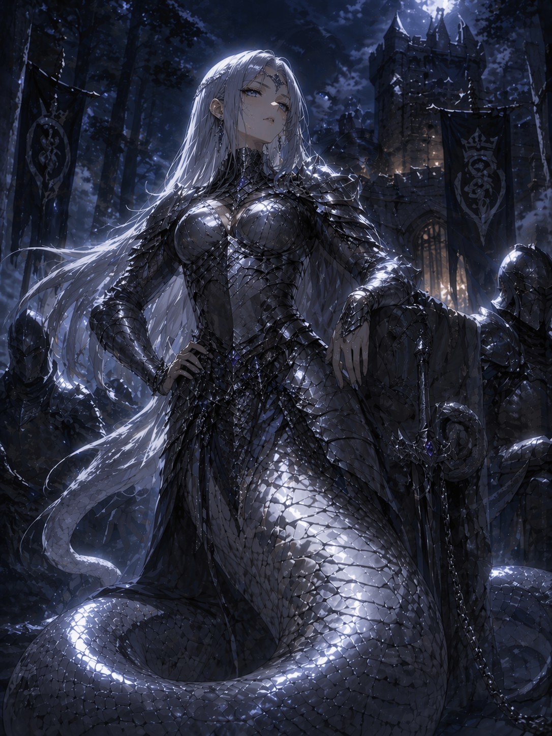Cover art for The great warrior Selena!, a lamia scenario on AI Dungeon
