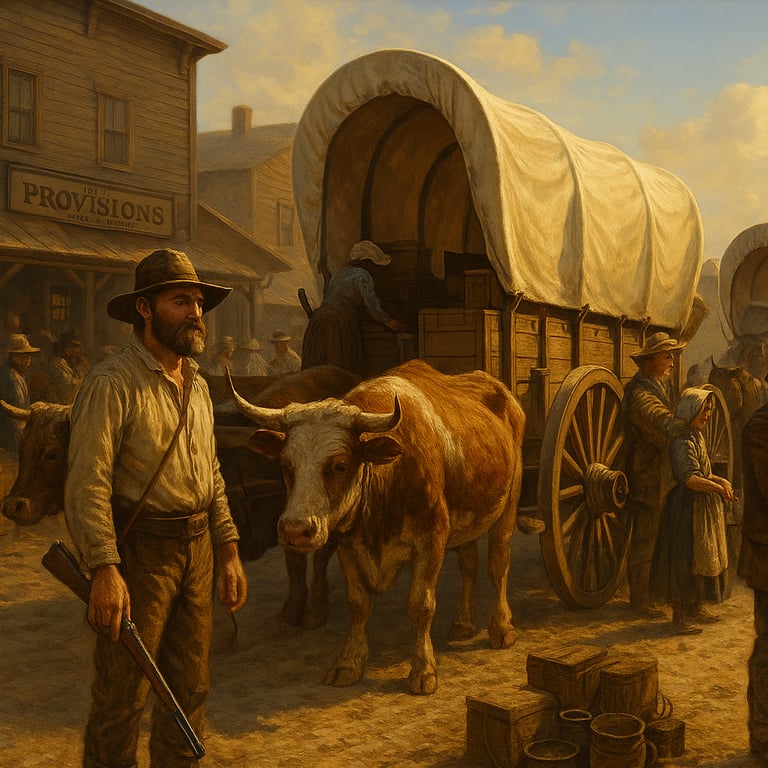 Cover art for The Oregon Trail , an adventure scenario on AI Dungeon