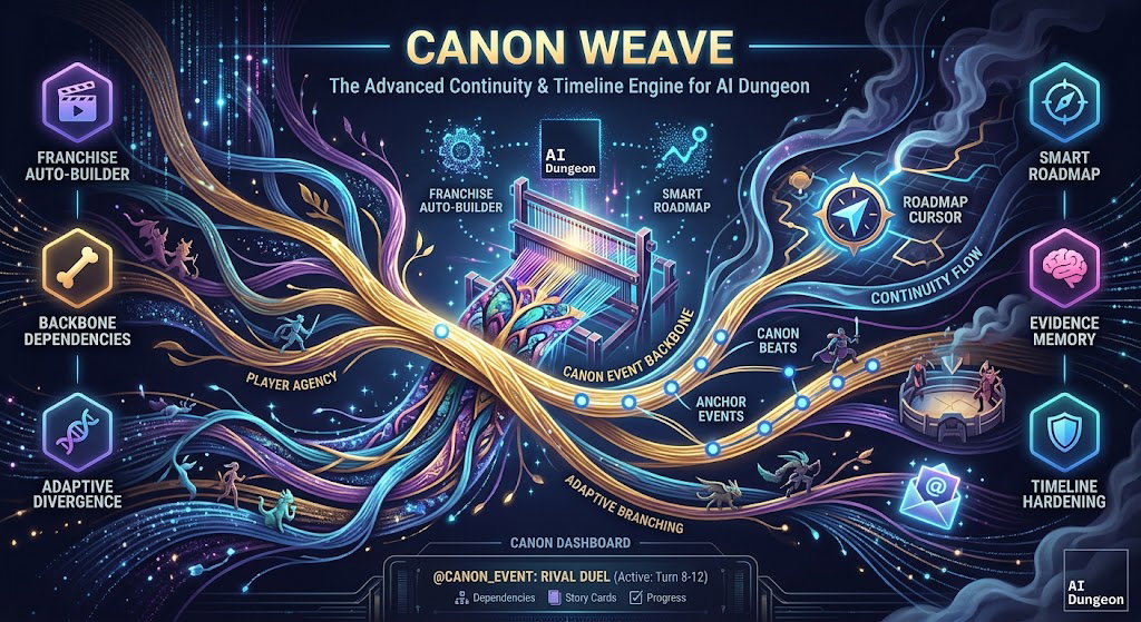 Cover art for 🧵 CANON WEAVE - canon-event, continuity, branching, timeline engine on AI Dungeon