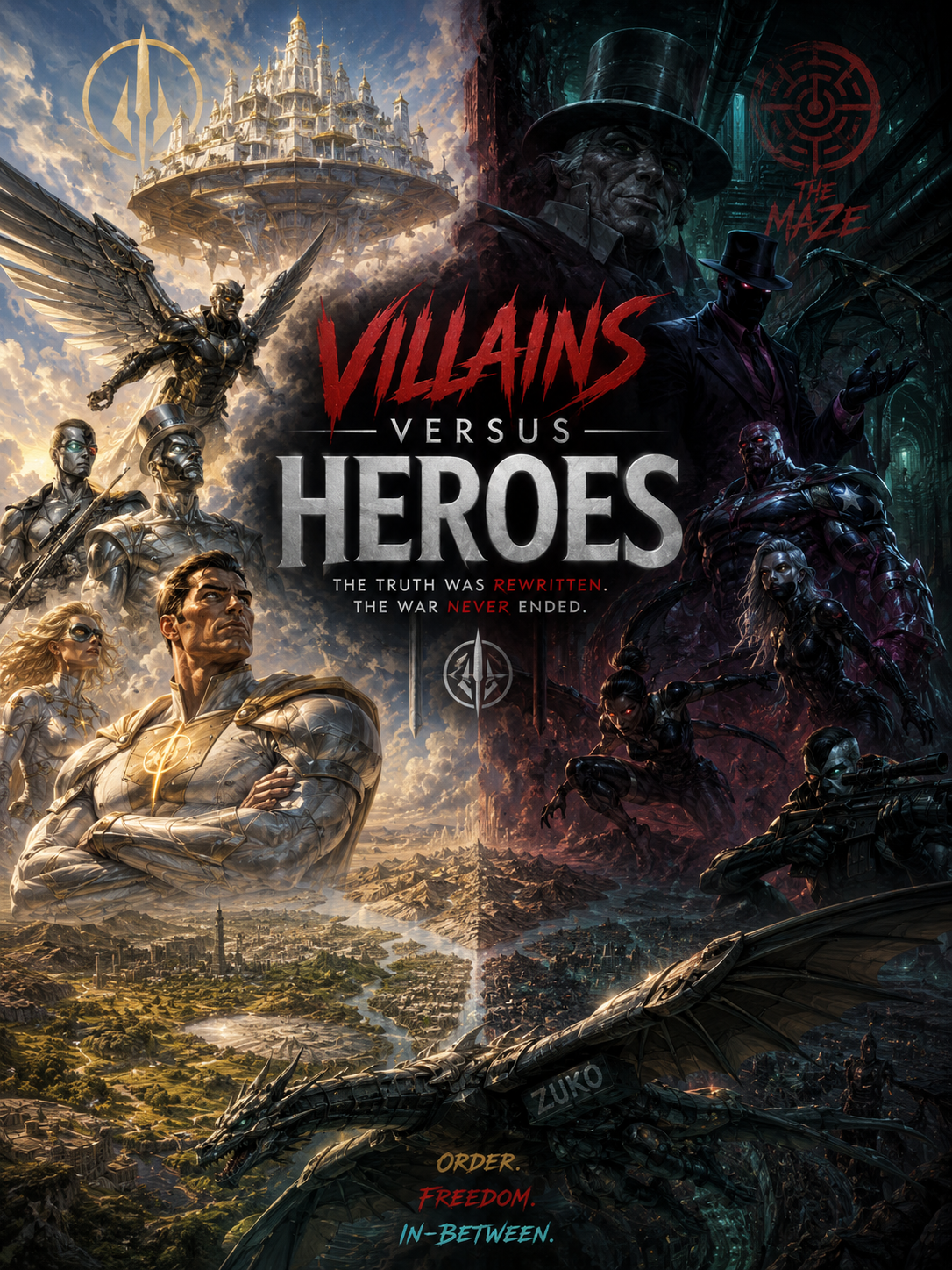 Cover art for VILLAINS VERSUS HEROES, a switched scenario on AI Dungeon