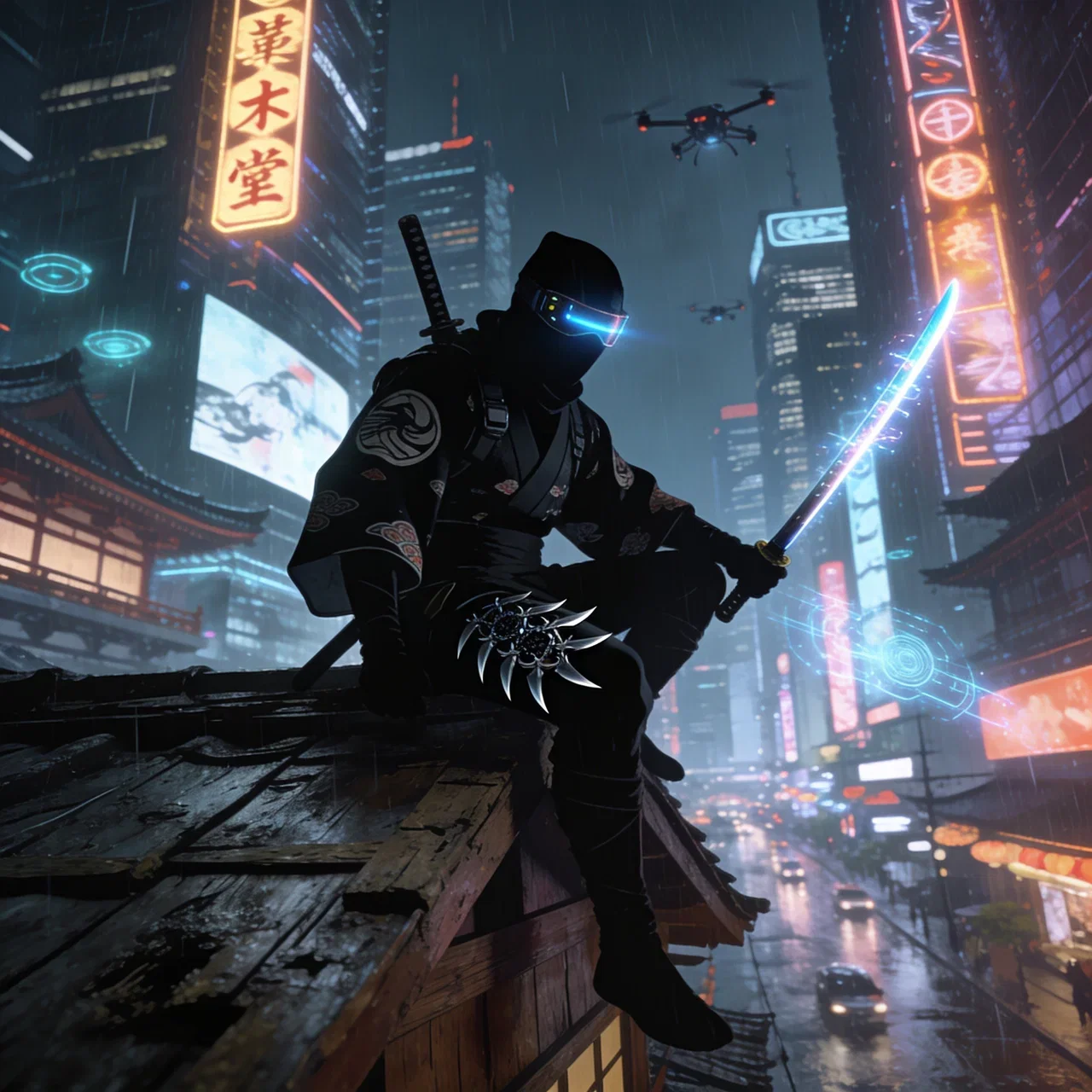 Cover art for Ghosts Of The Zaibatsu, an espionage scenario on AI Dungeon
