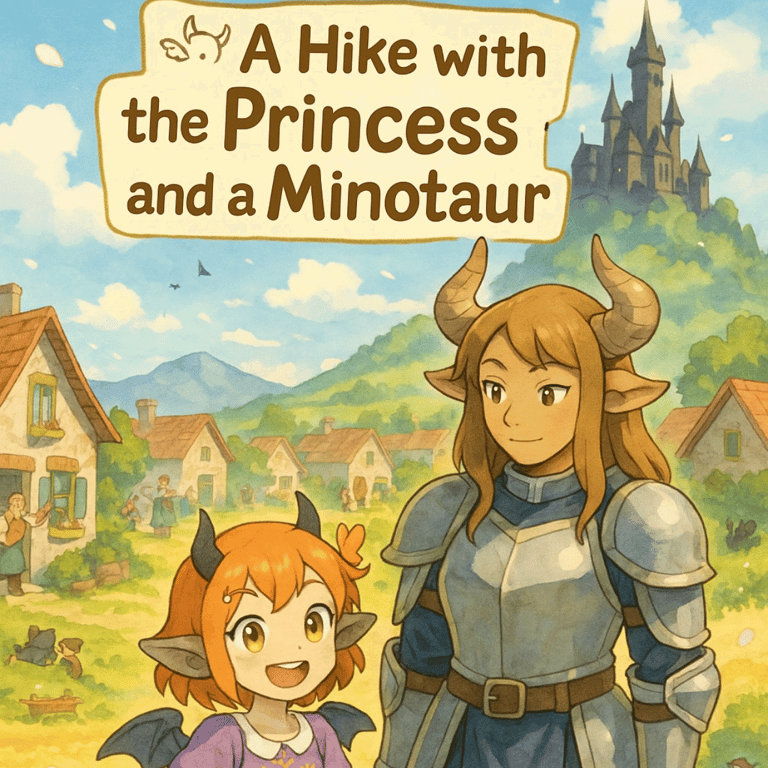 Cover art for A Hike with the Princess and a Minotaur , a fantasy scenario on AI Dungeon