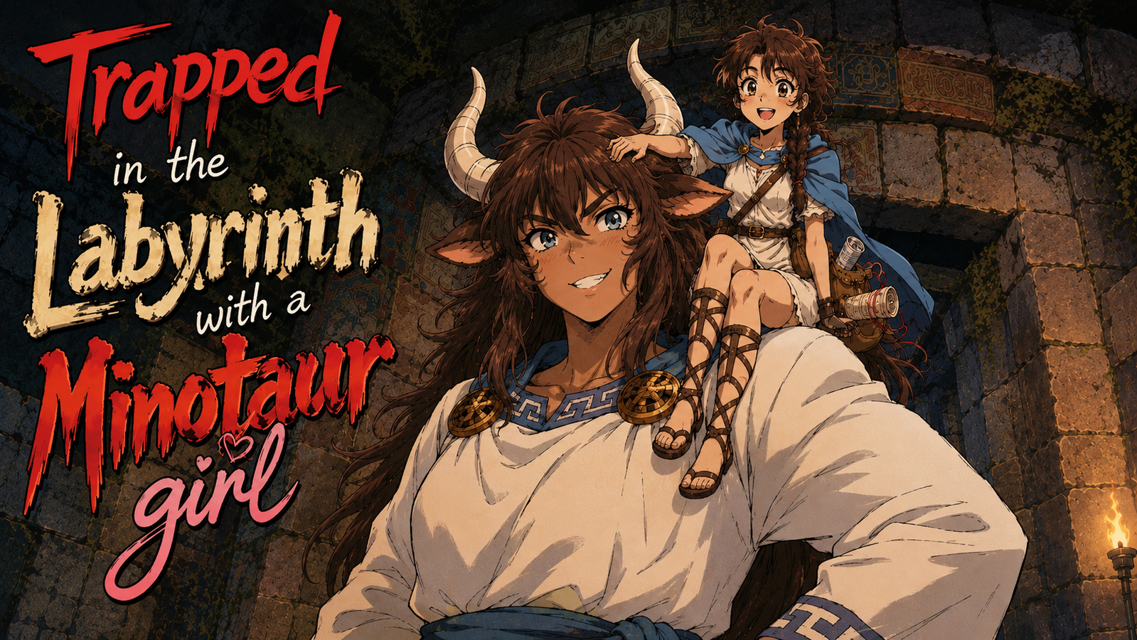 Cover art for Trapped in the Labyrinth with a Minotaur Girl , a romance scenario on AI Dungeon