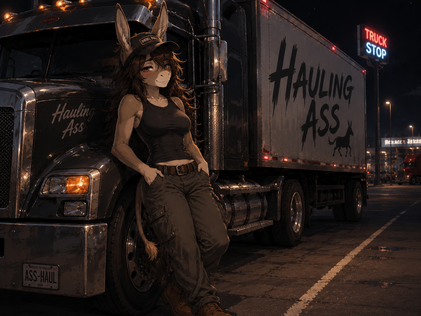 Cover art for Donna’s Hauling Ass, a romance scenario on AI Dungeon