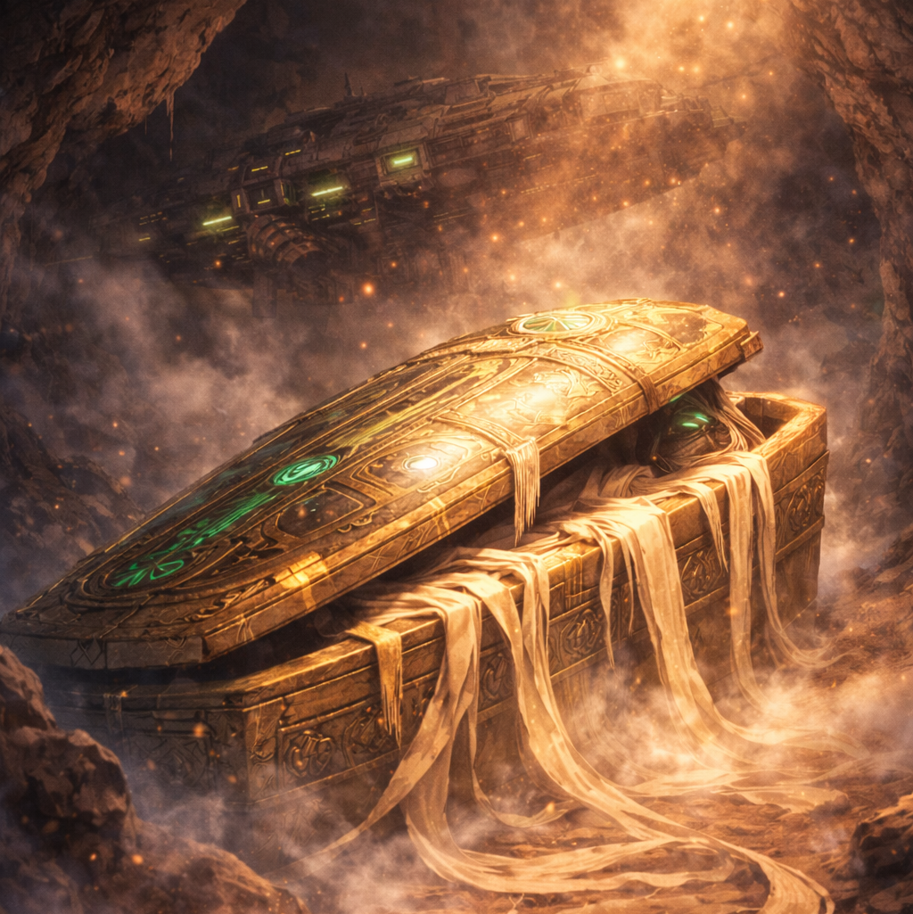 Cover art for Starbound Sarcophagus , a comedy scenario on AI Dungeon