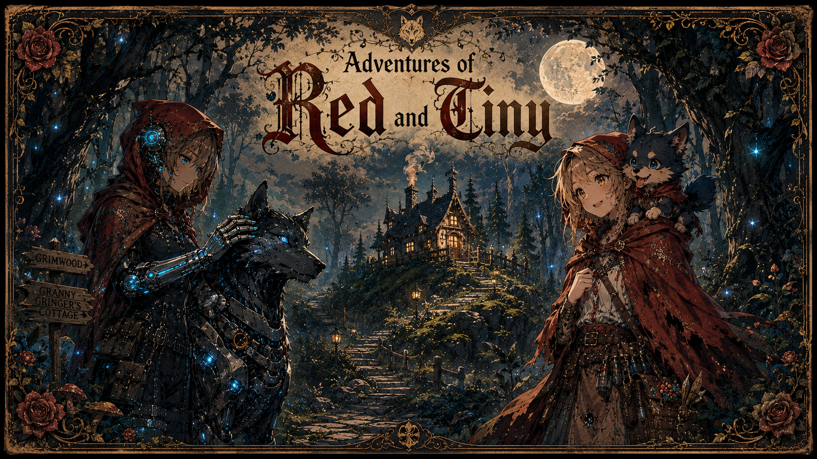 Cover art for Adventures of Red and Tiny, an adventure scenario on AI Dungeon