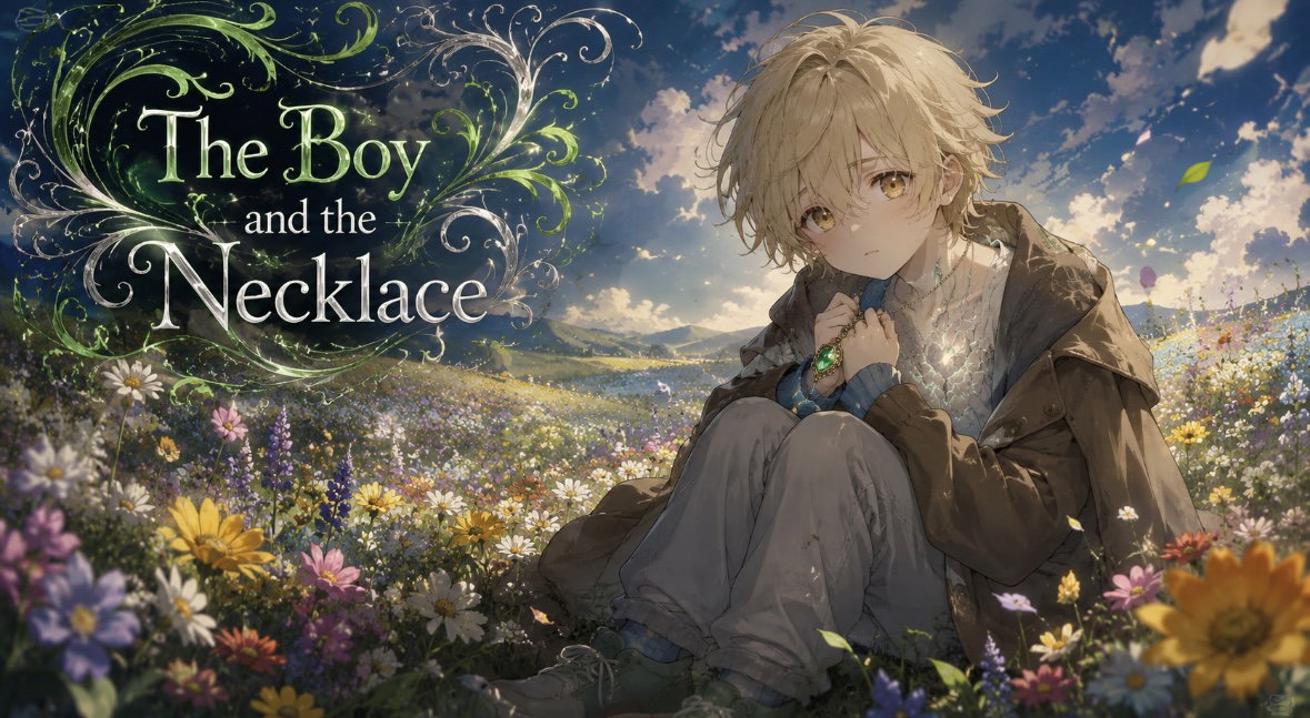 Cover art for The Boy and the Necklace, a comedy scenario on AI Dungeon