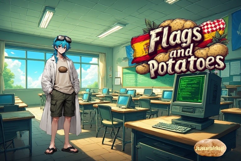Cover art for Flags and Potatoes, a high school scenario on AI Dungeon